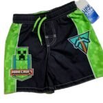 Minecraft Boys' Swim Trunks – Black & Green Creeper Design – UPF 50+ Sun ProtectionMinecraft Boys' Black and Green Creeper Swim Trunks with UPF 50+ Sun Protection.